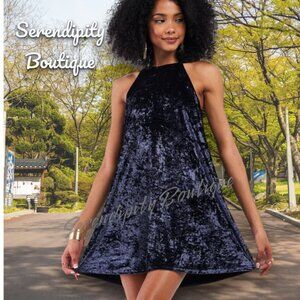 Sassy Sapphire Strappy Babydoll High Neck Halter Party Swing Dress